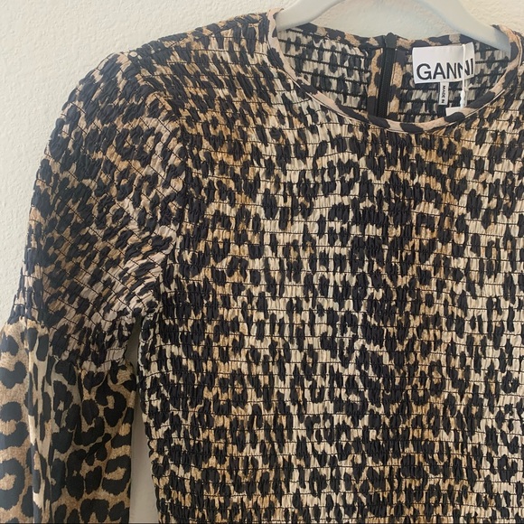Ganni Leopard Print Smocked Mini Dress - Picture 5 of 10